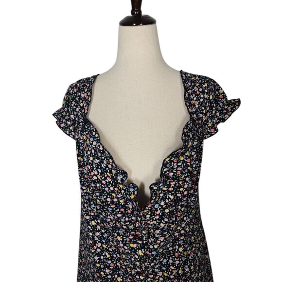 BP NORDSTROM Floral Print Ruffle Trim Mini Dress With Sweetheart Neck Sz L  NEW - Picture 3 of 10